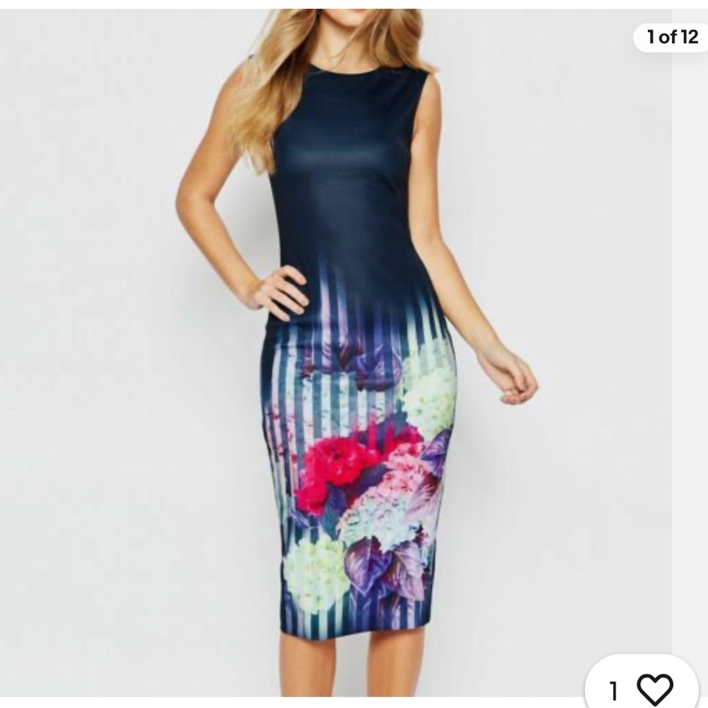 23. Ted Baker Rimena Vespera Hydrangea Haze Midi Pencil Cocktail Dress Navy